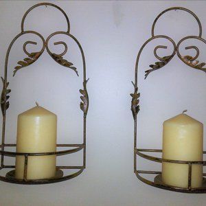 Beautiful Black/Gold Accent Metal Wall Sconces 8" X 15" in Height (Set of two).